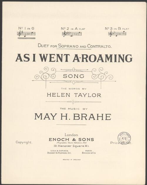 As I went a-roaming [music] : song / the words by Helen Taylor ; the music by May H. Brahe