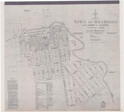 Town of Weabonga [cartographic material] : Land District of Tamworth, Cockburn Shire / compiled, drawn & printed at the Department of Lands, Sydney, N.S.W