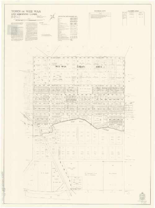 Town of Wee Waa and adjoining lands [cartographic material] : Parish - Wee Waa, County - White, Land District - Narrabri, Shire - Namoi / printed & published by the Dept. of Lands, Sydney