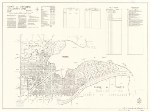 Town of Wingham and adjoining lands [cartographic material] : Parish - Wingham, County - Macquarie, Land District - Taree, Shire - Manning, Municipality - Wingham / printed & published by Dept. of Lands, Sydney