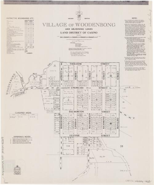 Village of Woodenbong and adjoining lands [cartographic material] : Land District of Casino : within Central Division, Parish of Donaldson, County of Buller, Shire of Kyogle, Casino Pastures Protection District / compiled, drawn & printed at the Department of Lands, Sydney, N.S.W