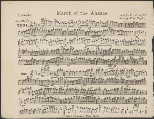 March of the Anzacs [music] / Alex. F. Lithgow ; arr. by T.M. Taylor