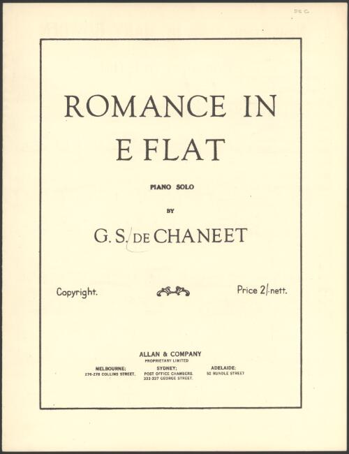 Romance in E flat [music] : to Miss Bessie Grant : Op.18. No.3. / G. S. de Chaneet