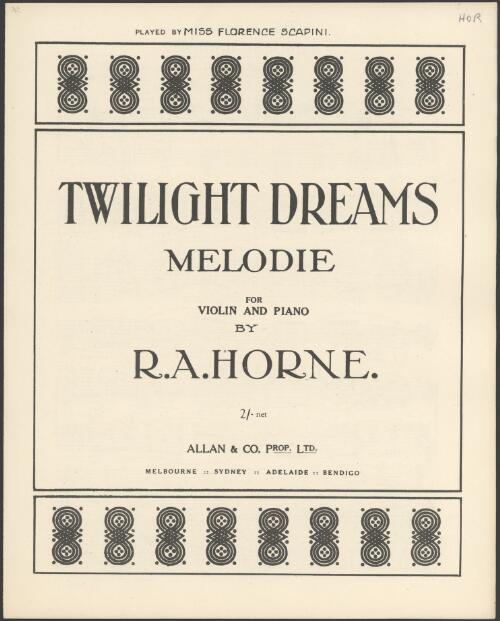 Twilight dreams [music] : melodie for violin and piano / by R. A. Horne