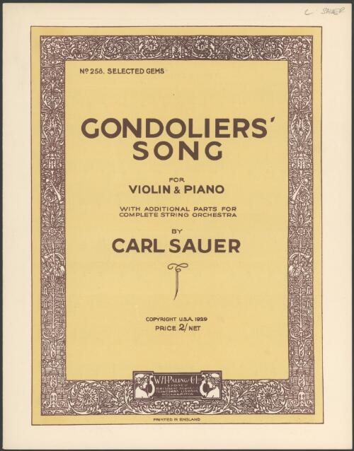 Gondoliers' song [music] / by Carl Sauer