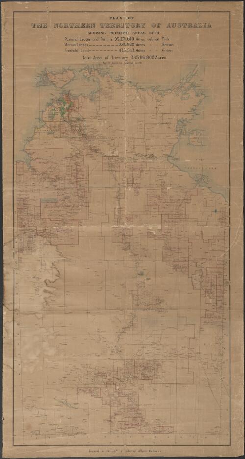 Plan of the Northern Territory of Australia showing principal areas held [cartographic material] / prepared in the Dept. of External Affairs, Melbourne
