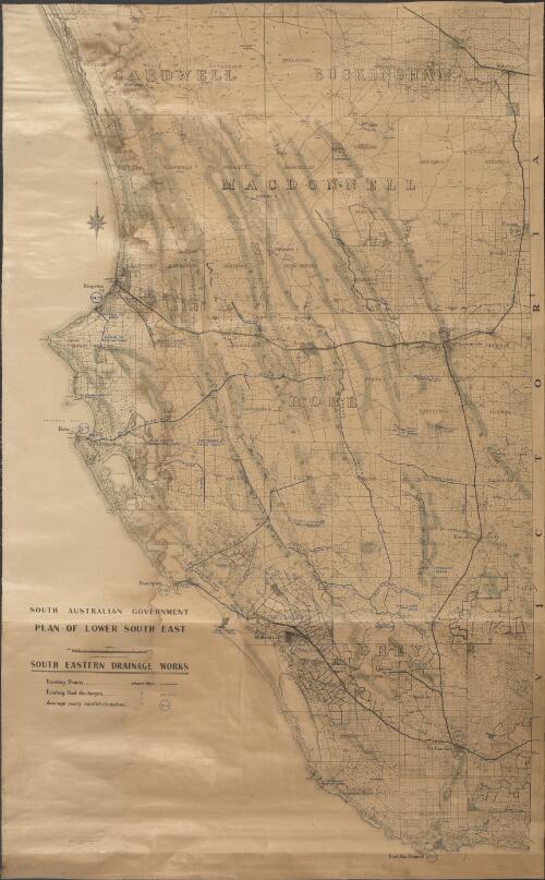 Plan of lower South East, south eastern drainage works [cartographic material] / compiled in the Office of the Surveyor General, Department of Lands, South Australian Government