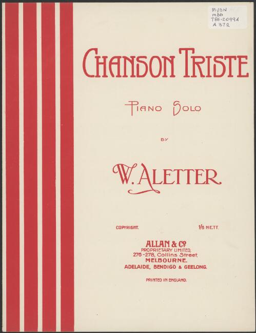 Chanson triste [music] / by W. Aletter