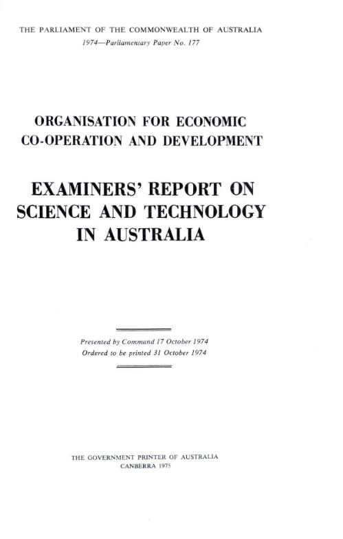 Examiners' report on science and technology in Australia / Organisation for Economic Co-operation and Development