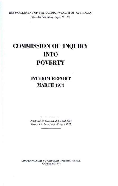 Interim report, March 1974 / Commission of Inquiry into Poverty