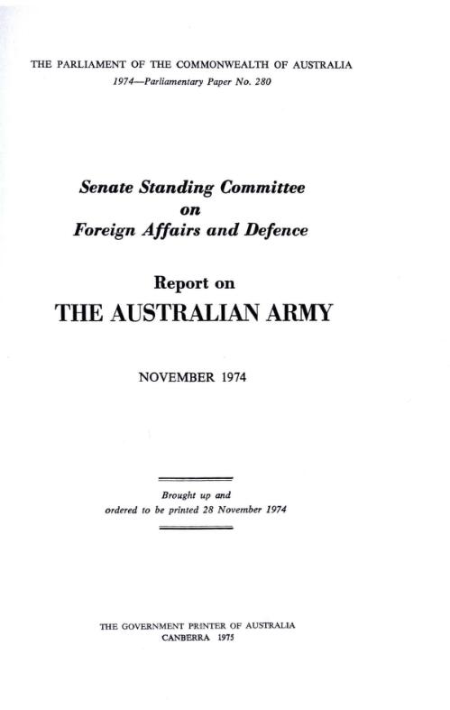 Report on the Australian Army / Senate Standing Committee on Foreign Affairs and Defence