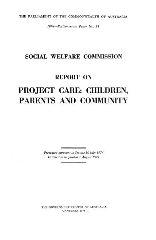 Report on Project Care : children, parents and community / Social Welfare Commission