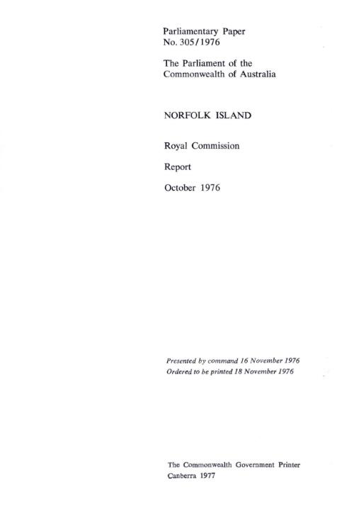 Norfolk Island / Royal Commission [into Matters Relating to Norfolk Island] report
