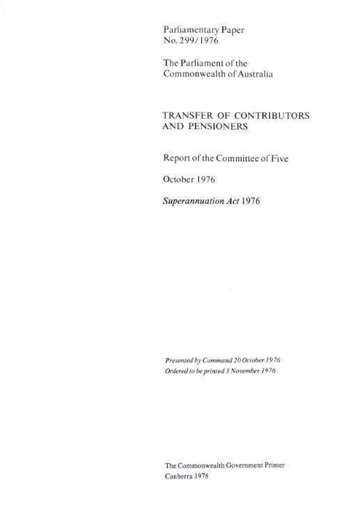 Transfer of contributors and pensioners : report of the Committee of Five, October 1976