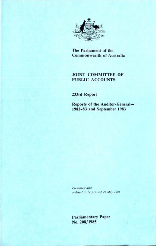 Reports of the Auditor-General, 1982-83 and September 1983 / Joint Committee of Public Accounts
