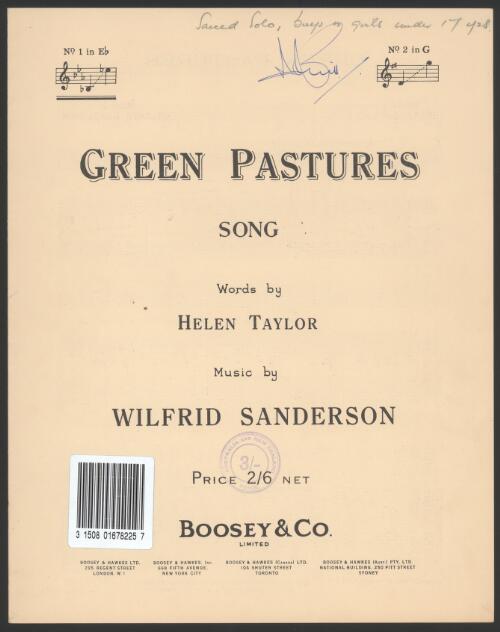 Green pastures [music] : song / words by Helen Taylor ; music by Wilfrid Sanderson
