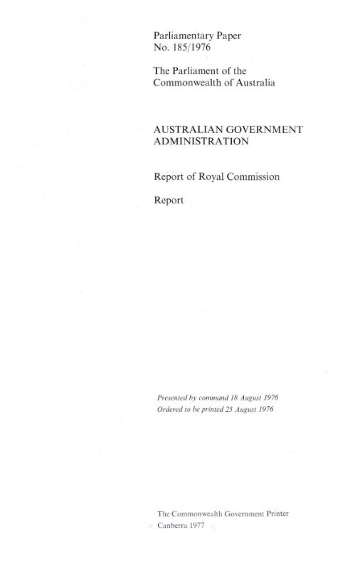 Australian government administration / report of Royal Commission