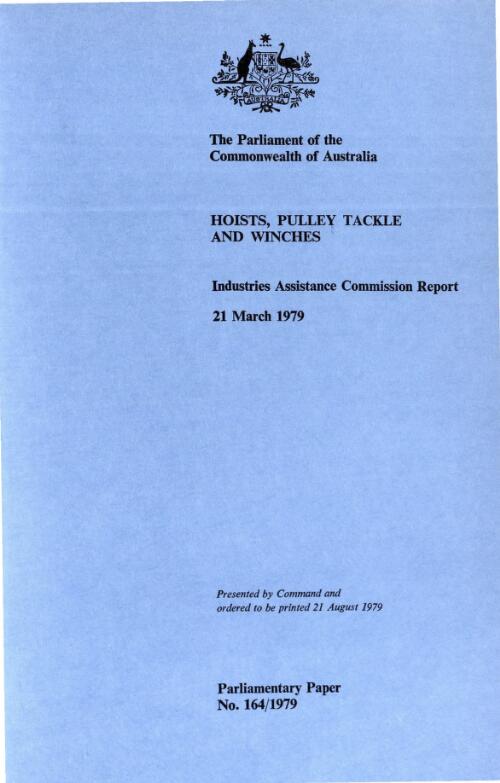 Hoists, pulley tackle and winches, 21 March 1979 : Industries Assistance Commission report