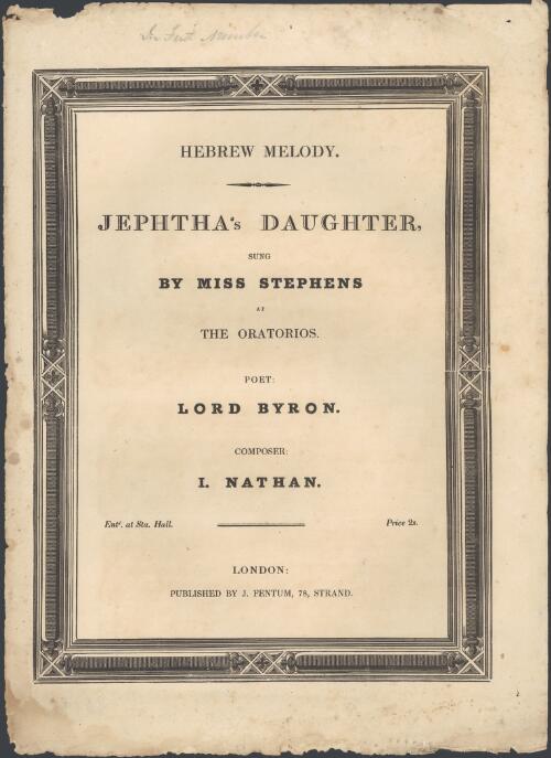 Jephtha's daughter [music] / the poetry by Lord Byron ; the music by I. Nathan