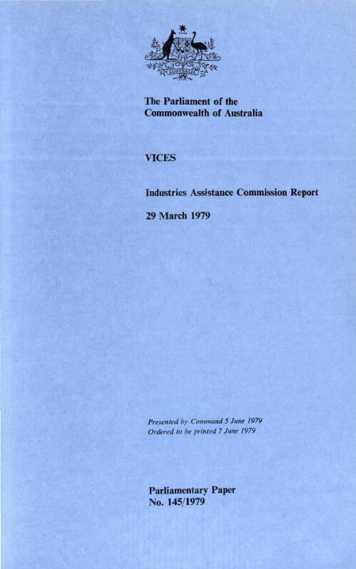 Vices : Industries Assistance Commission report, 29 March 1979