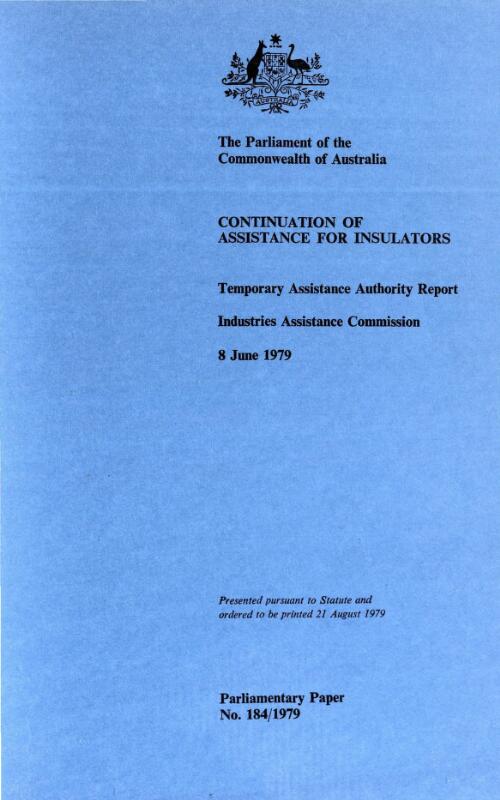 Continuation of assistance for insulators / report by Temporary Assistance Authority, 8 June 1979