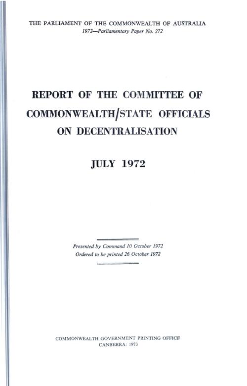 Report of the Committee of Commonwealth/State Officials on Decentralisation