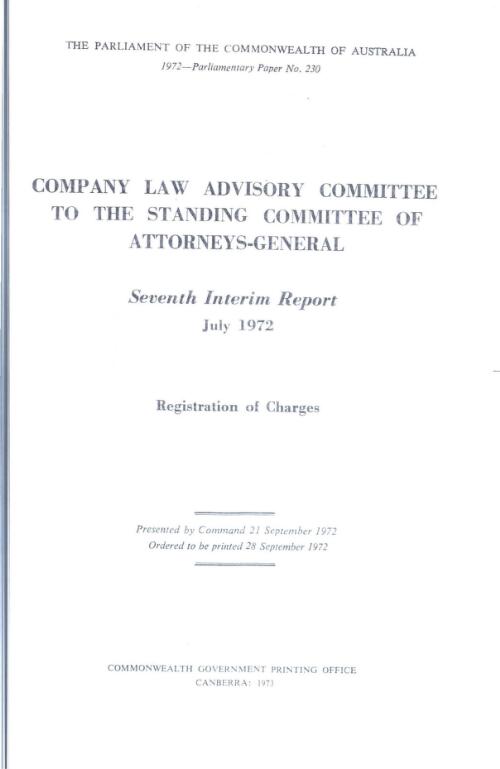 Seventh interim report [on] registration of charges / Company Law Advisory Committee