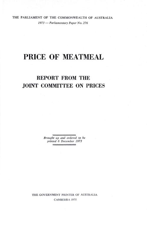 Price of meatmeal : report from the Joint Committee on Prices