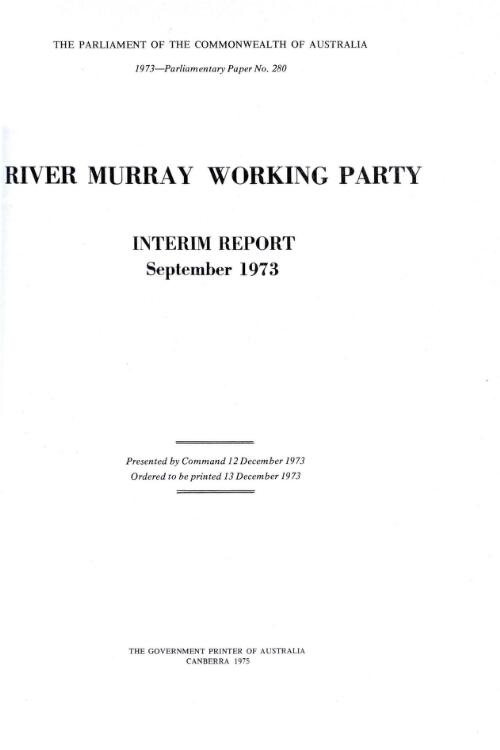 Interim report, September 1973 / River Murray Working Party
