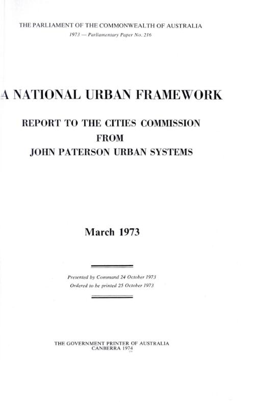 A national urban framework : report to the Cities Commission / from John Paterson Urban Systems