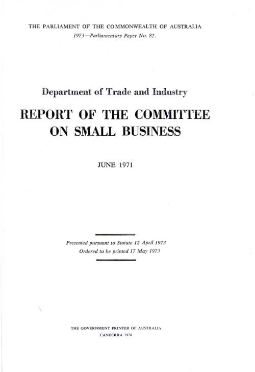 Report of the Committee on Small Business, June 1971