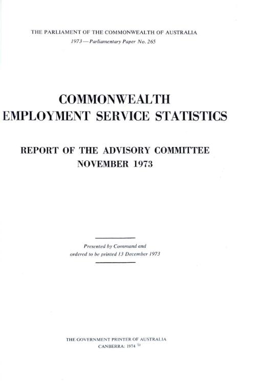 Commonwealth Employment Service statistics : report of the Advisory Committee, November 1973