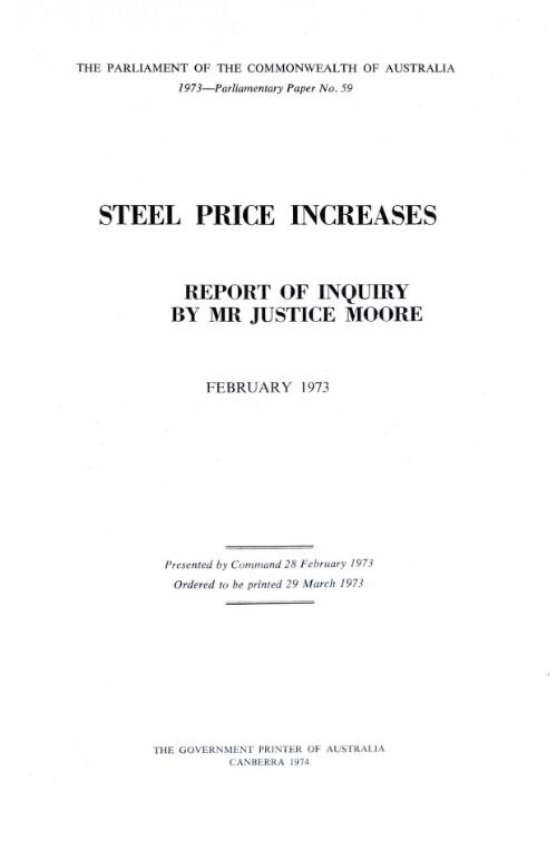 Steel price increases : report of an inquiry / by Mr. Justice Moore