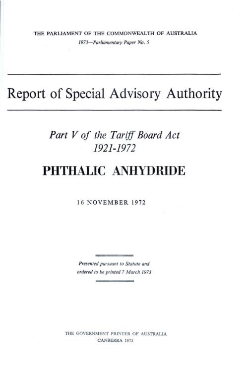 Phthalic anhydride : report of Special Advisory Authority