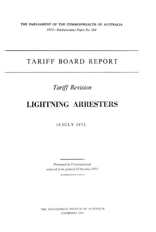 Tariff revision, lightning arresters, 14 July 1972 / Tariff Board