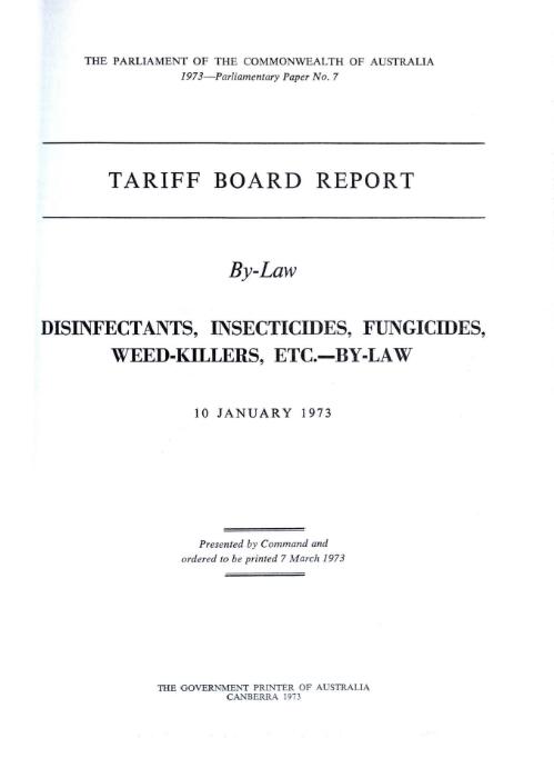 By-law, disinfectants, insecticides, fungicides, weed-killers, etc. - by-law / Tariff Board