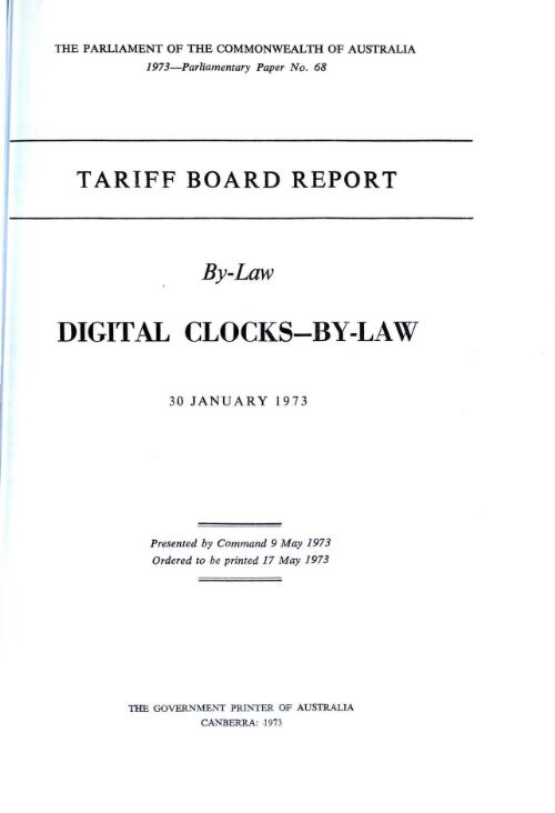By-law, digital clocks - by-law, 30 January 1973 / Tariff Board