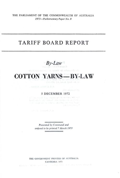By-law report on cotton yarns - by-law / Tariff Board