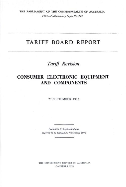 Tariff revision : consumer electronic equipment and components, 27 September 1973