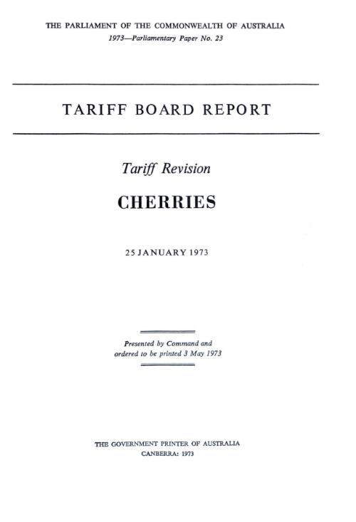 Tariff revision, cherries / Tariff Board