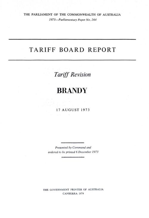 Tariff revision, brandy 17 August 1973 / Tariff Board