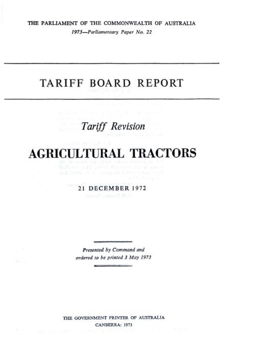 Tariff revision : agricultural tractors / Tariff Board