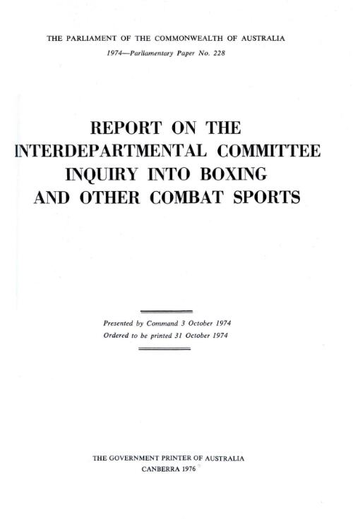 Report on the Interdepartmental Committee of Inquiry into Boxing and Other Combat Sports