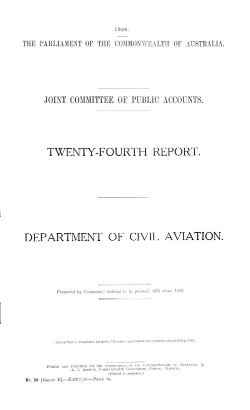 Public Accounts Committee Act - Joint Committee of Public Accounts - Reports - Department of Civil Aviation - Report (Twenty-fourth)