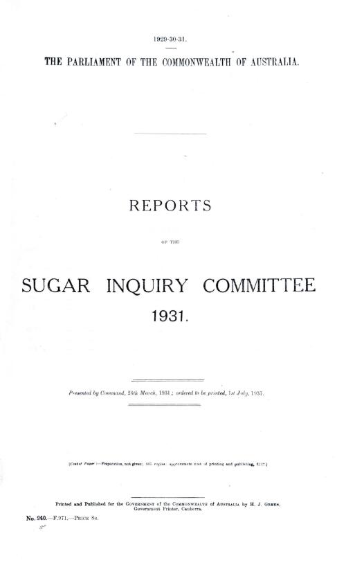 Reports of the Sugar Inquiry Committee 1931