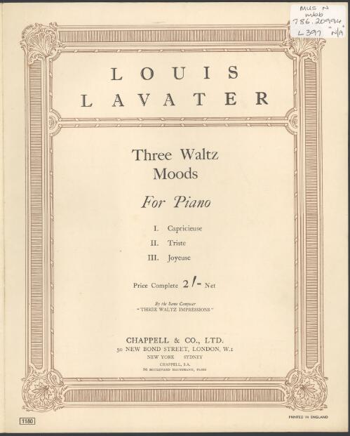 Three waltz moods [music] : for piano / Louis Lavater