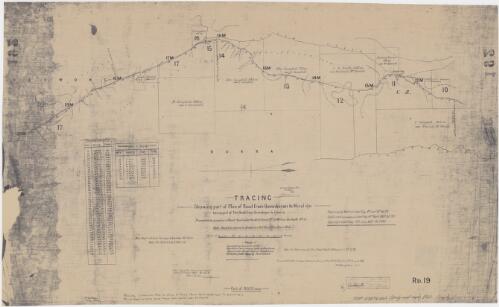 Tracing showing part of plan of road from Queanbeyan to Micaligo, being part of the road from Queanbeyan to Cooma [cartographic material] : proposed to be opened as a parish road under the Act of Council 4th of William the Fourth no. 11 / transmitted to the Surveyor General ... 28th August 1866, J.B. Naughton, L.S