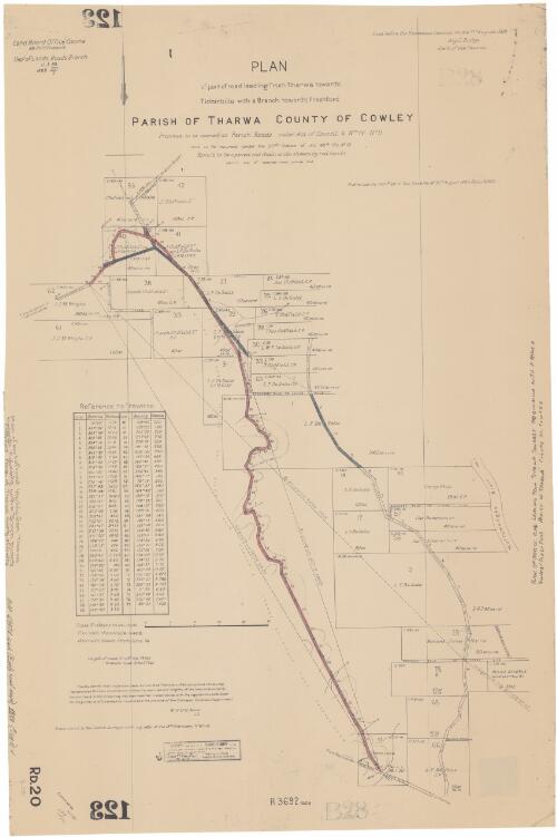 Plan of part of road leading from Tharwa towards Tidbinbilla with a branch towards Freshford [cartographic material] : Parish of Tharwa, County of Cowley / transmitted to the District Surveyor with my letter of the 13th February no. 98.18, W.H. O'M. Wood, L.S