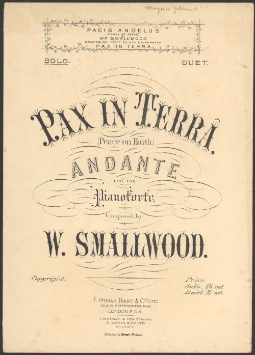 Pax in terra [music] : (peace on earth) : andante for the pianoforte / composed by W. Smallwood