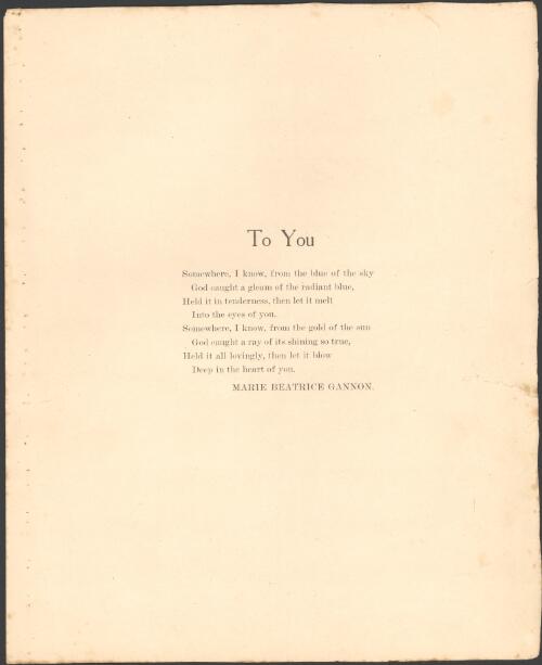 To you [music] / words by Marie Beatrice Gannon ; [music by] Oley Speaks
